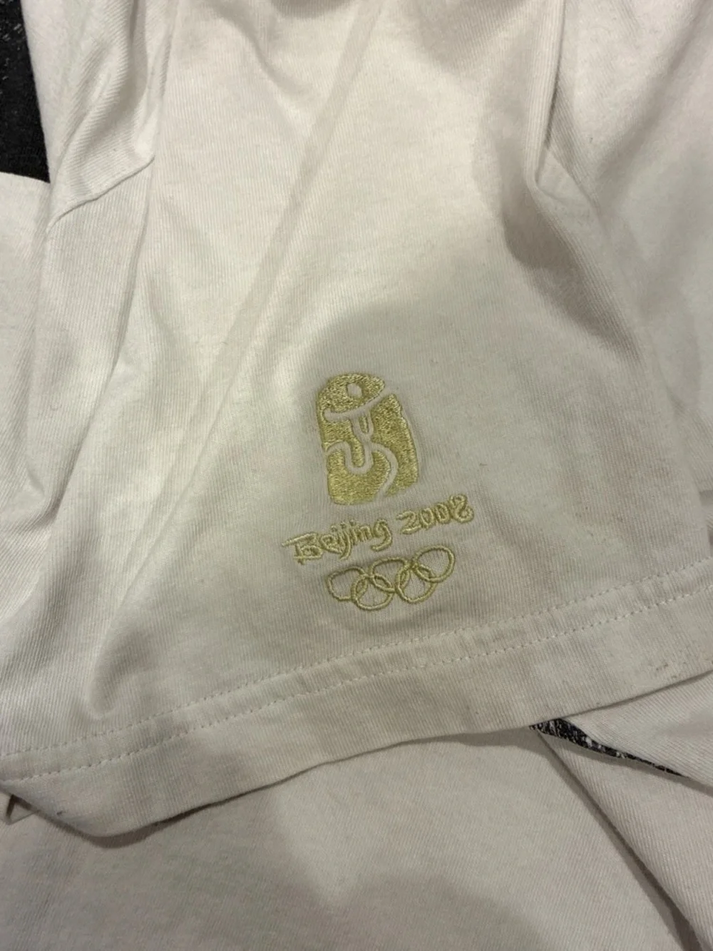 adidas White Tee with Black Architectural Print Beijing 2008 World Cup